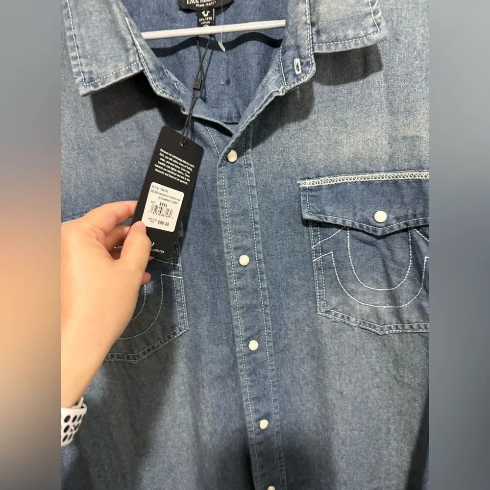 NWT True Religion Men’s Blue Denim Shirt 3XL